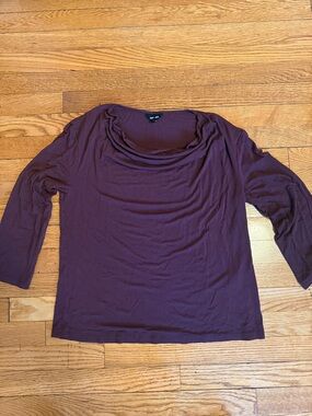 Draped Neck Long-Sleeve Top in Deep Plum